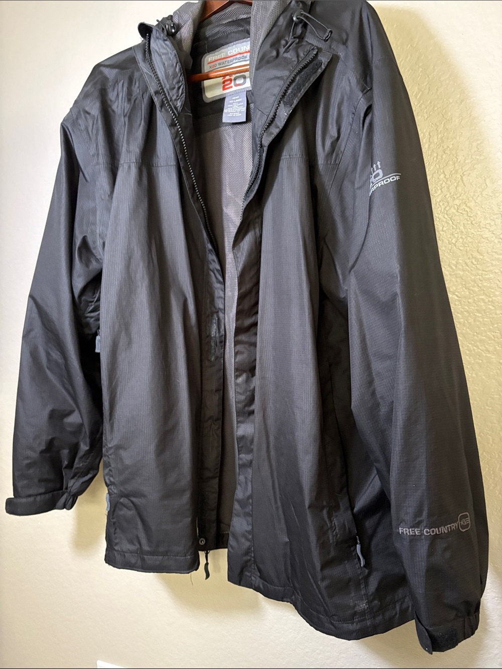 Free Country Men's Black Waterproof Rain Jacket with Hood
